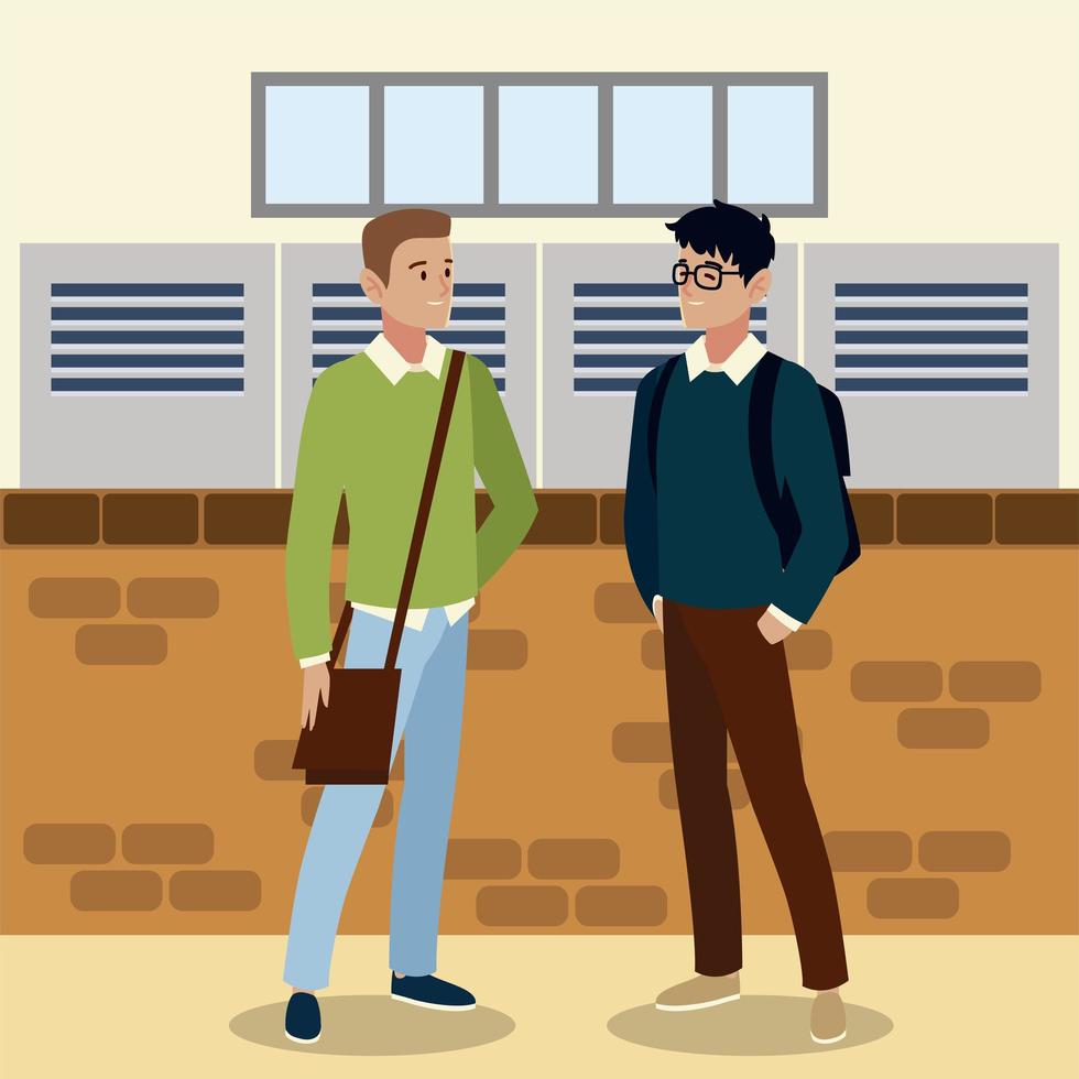 student universirty young people characters with bags image vector