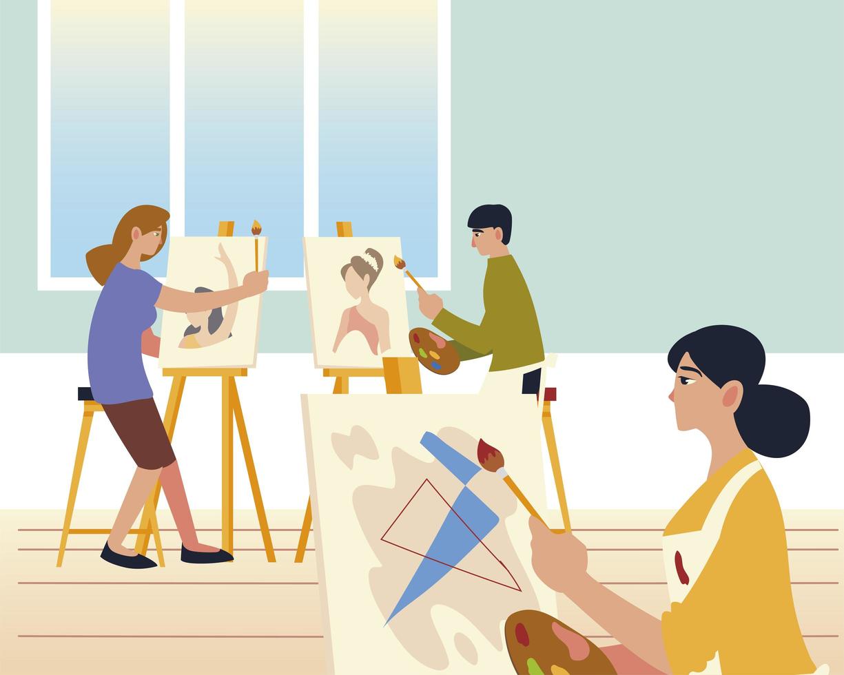 paint class, people painting, drawing and making artworks vector