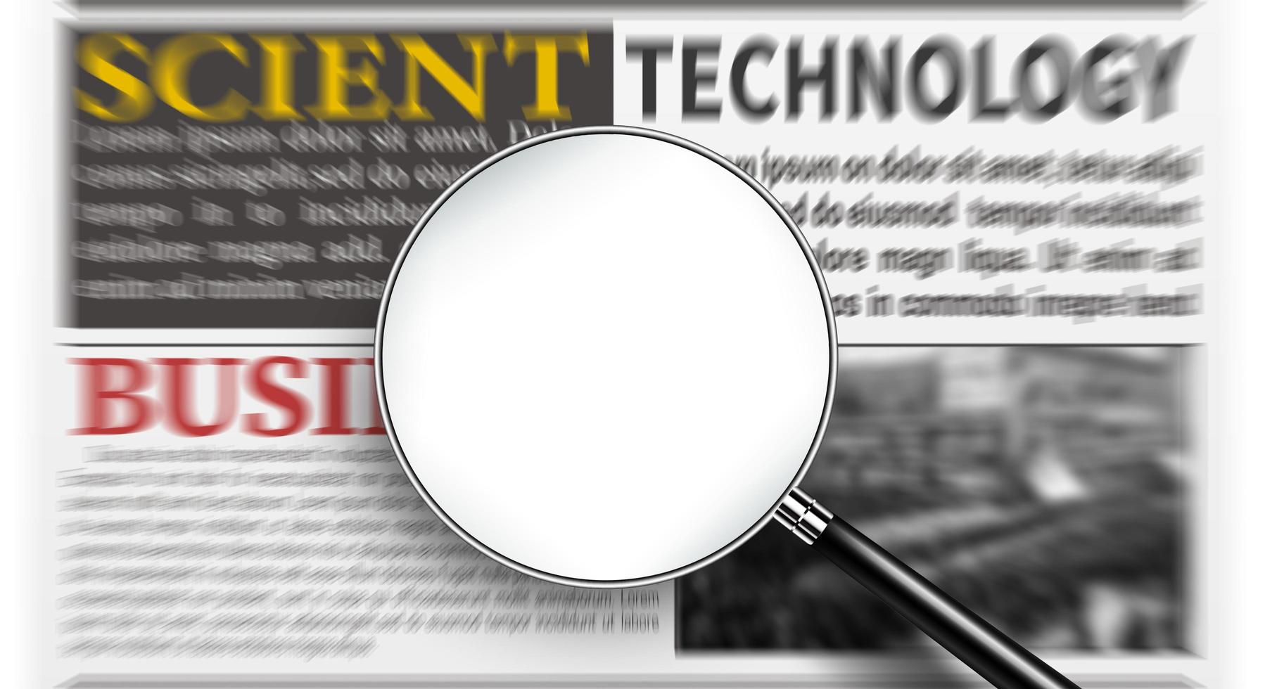 Magnifying glass with blank white screen over newspaper photo