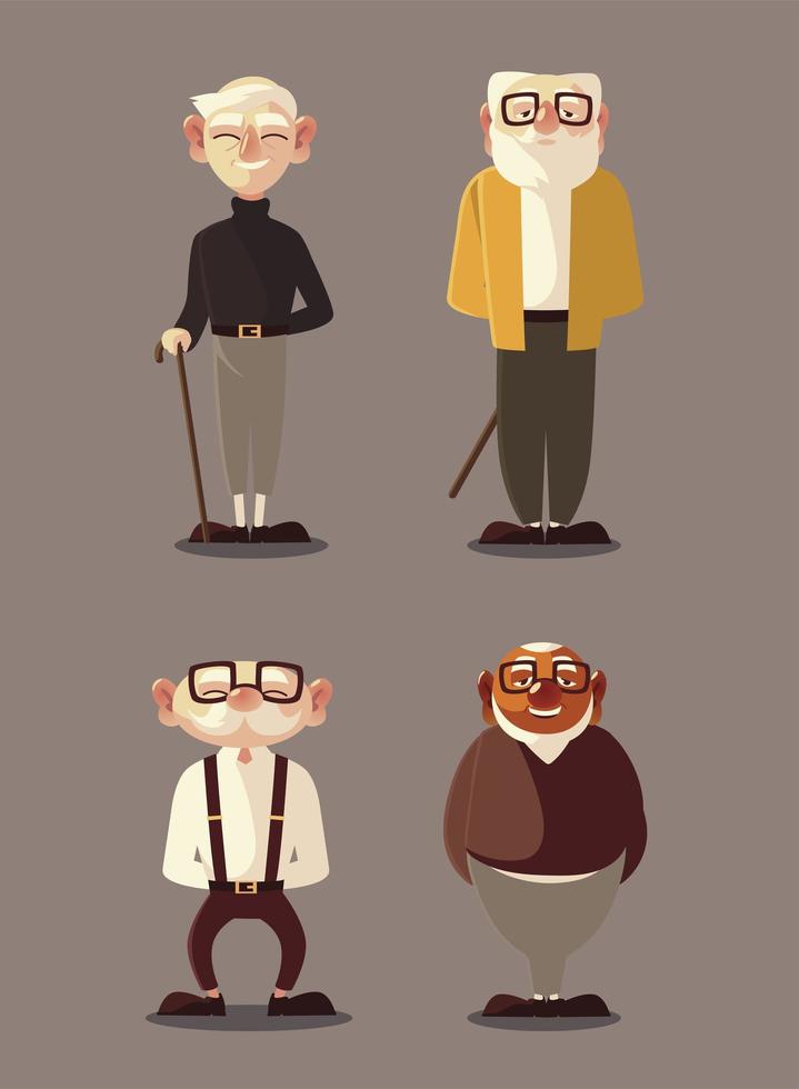 diferentes ancianos personaje de dibujos animados masculino senior vector