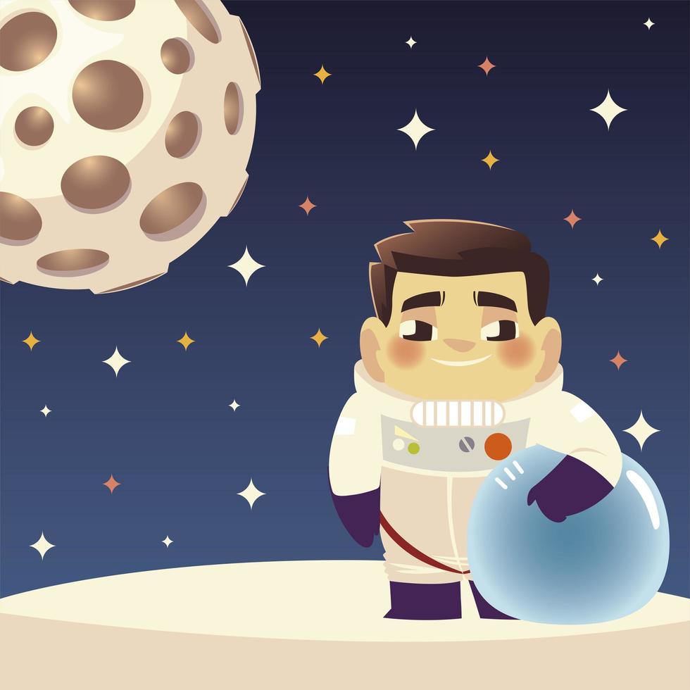 espacio astronauta personaje planeta y estrellas cosmos dibujos animados vector