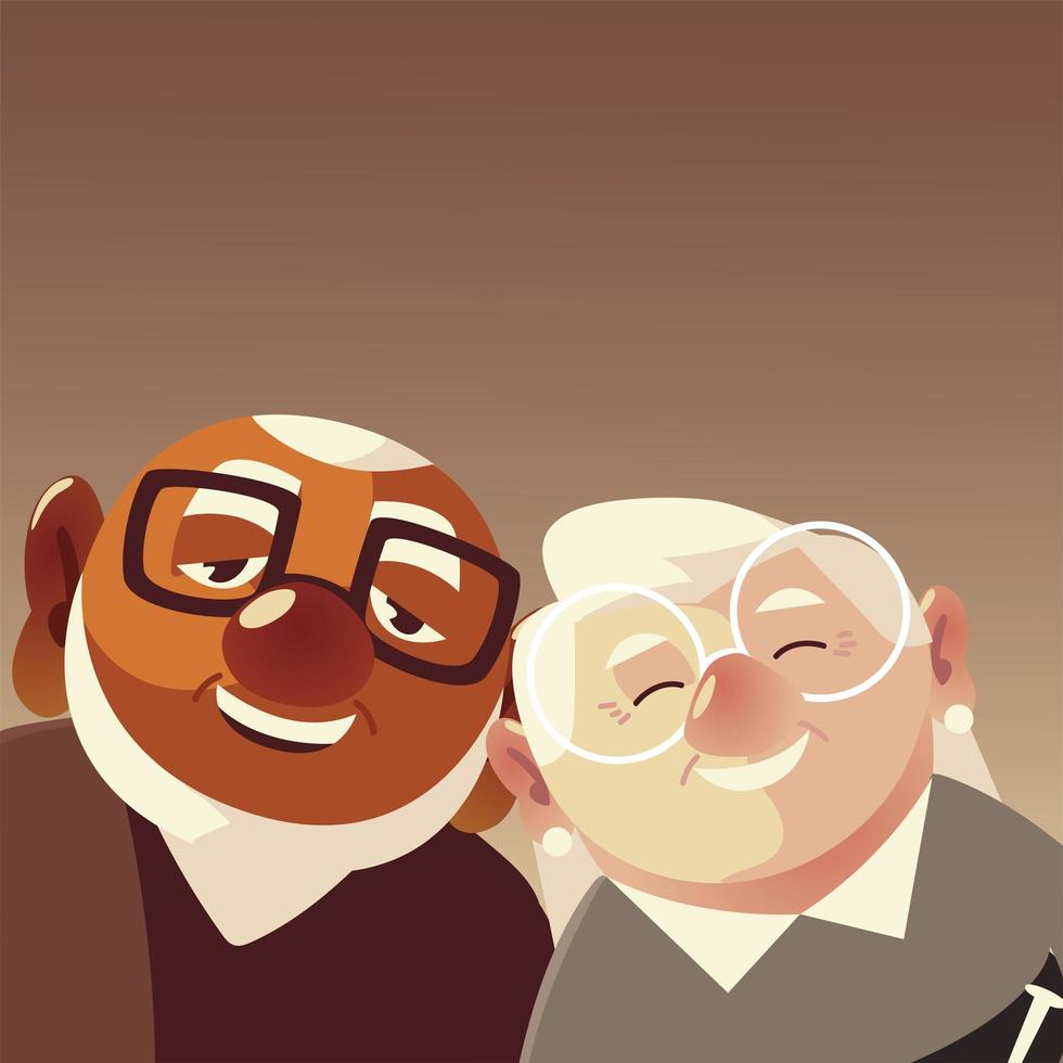 senior people, cute old couple cartoon characters vector