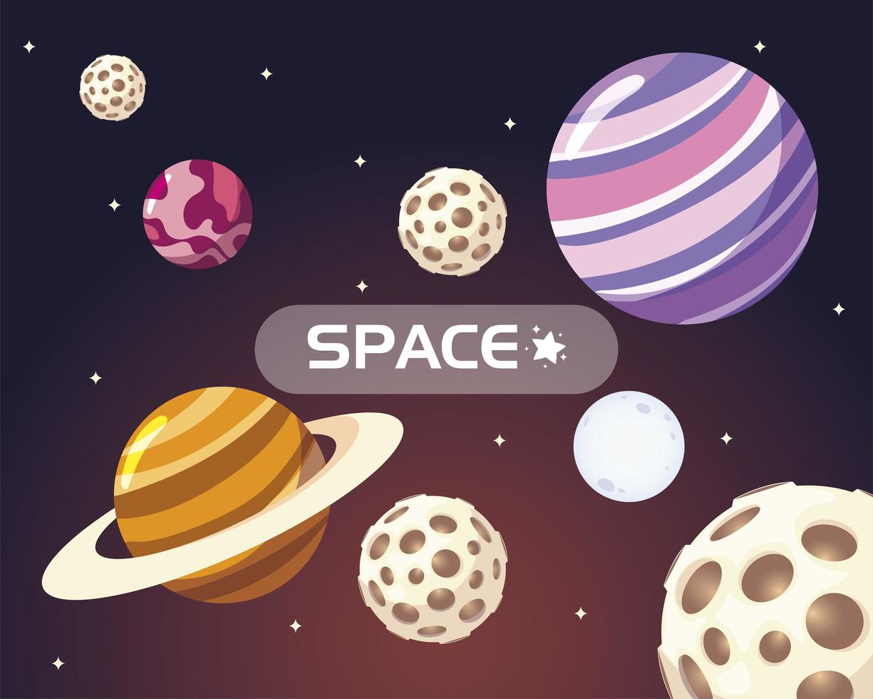 space galaxy solar system moon planets and stars cartoon vector