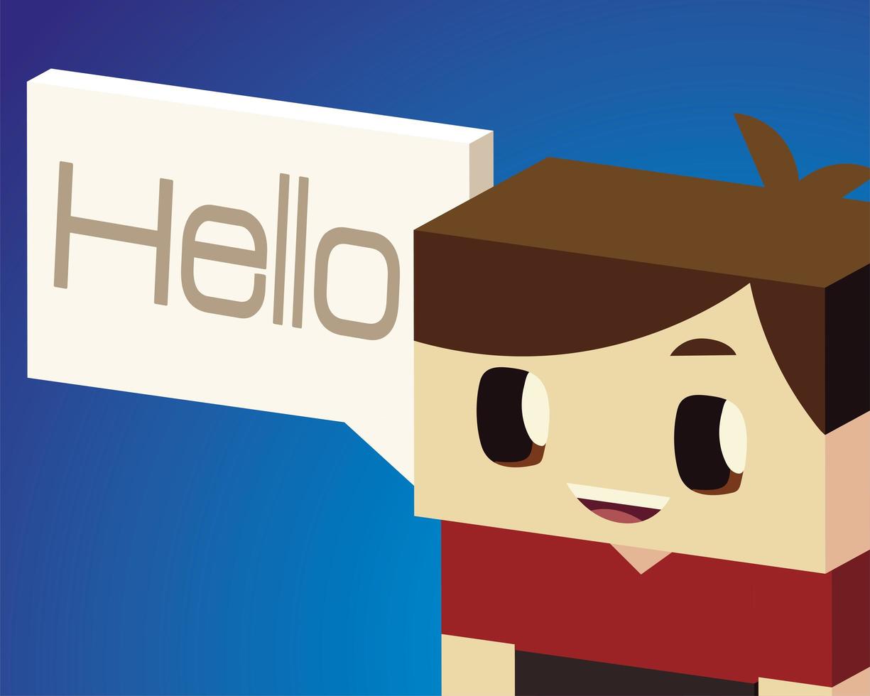 cute boy hello speech bubble portrait, isometric design vector