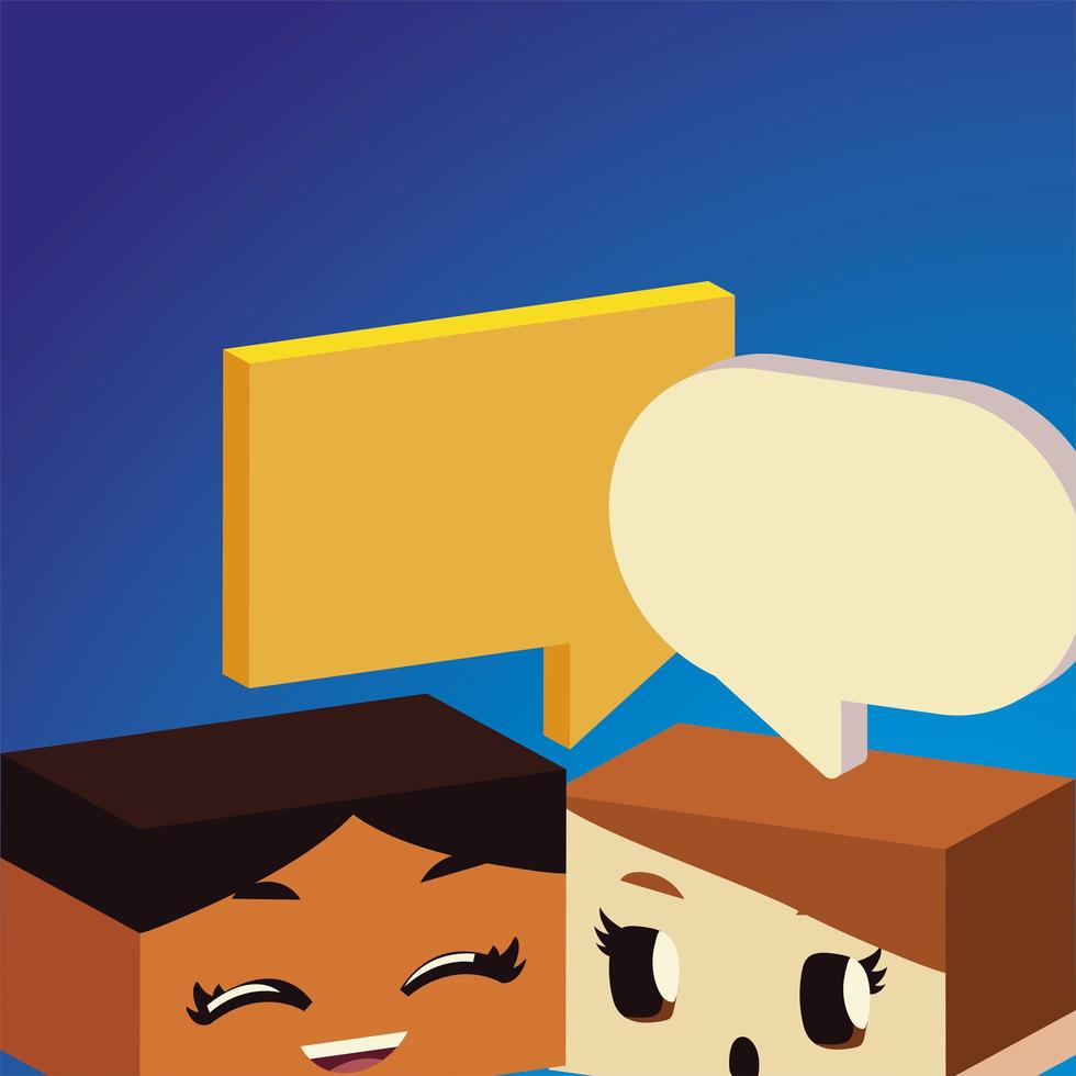 kids talking speech bubble, isometric style vector