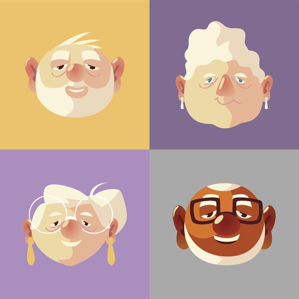 senior people, faces elderly grandfathers and grandmother cartoon vector