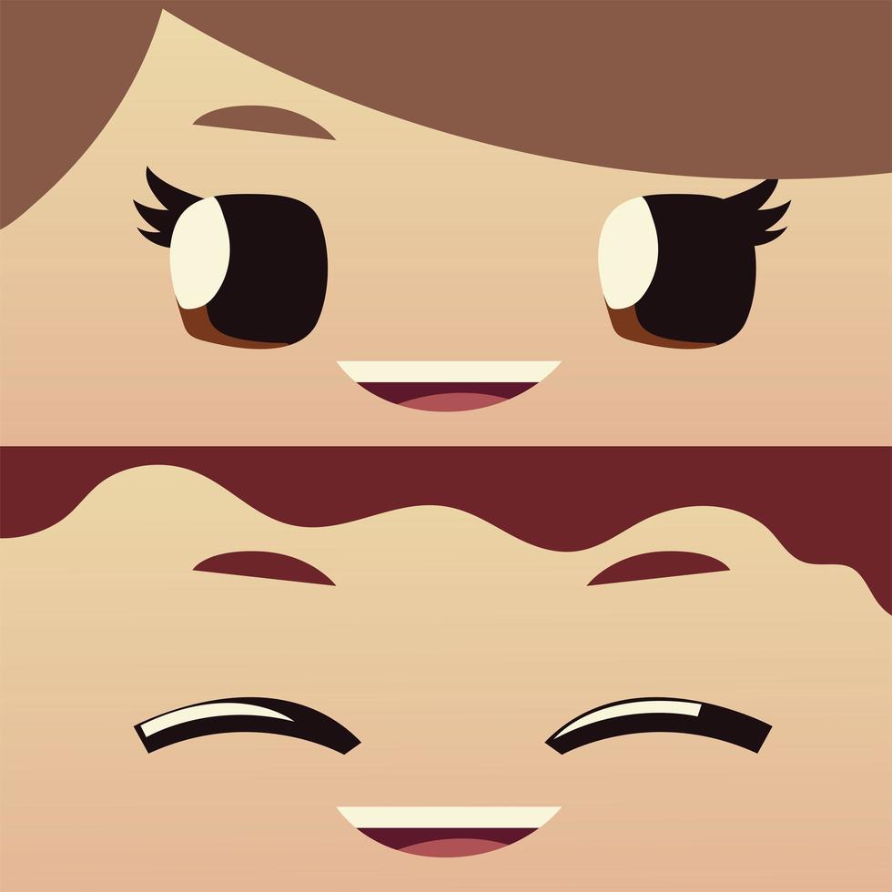 cartoon boy and girl happy face characters, kids design vector