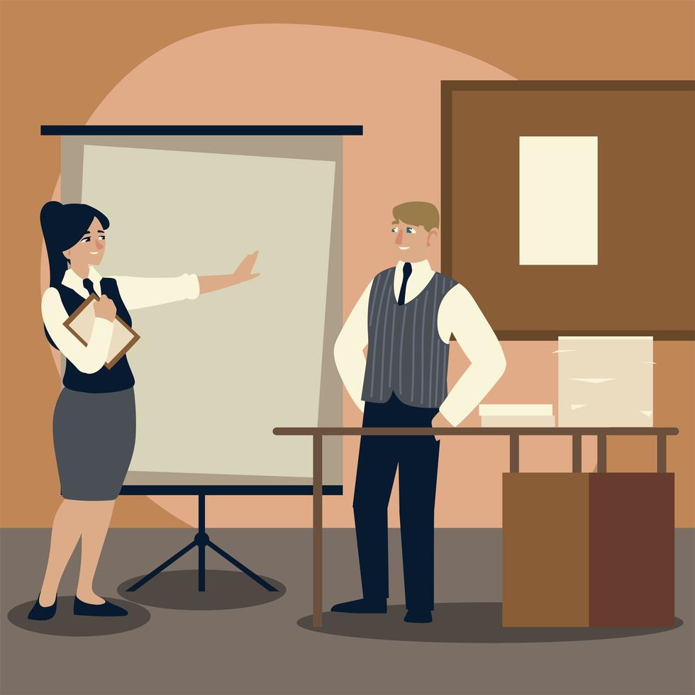 businessman with folder desk and papers office cartoon vector