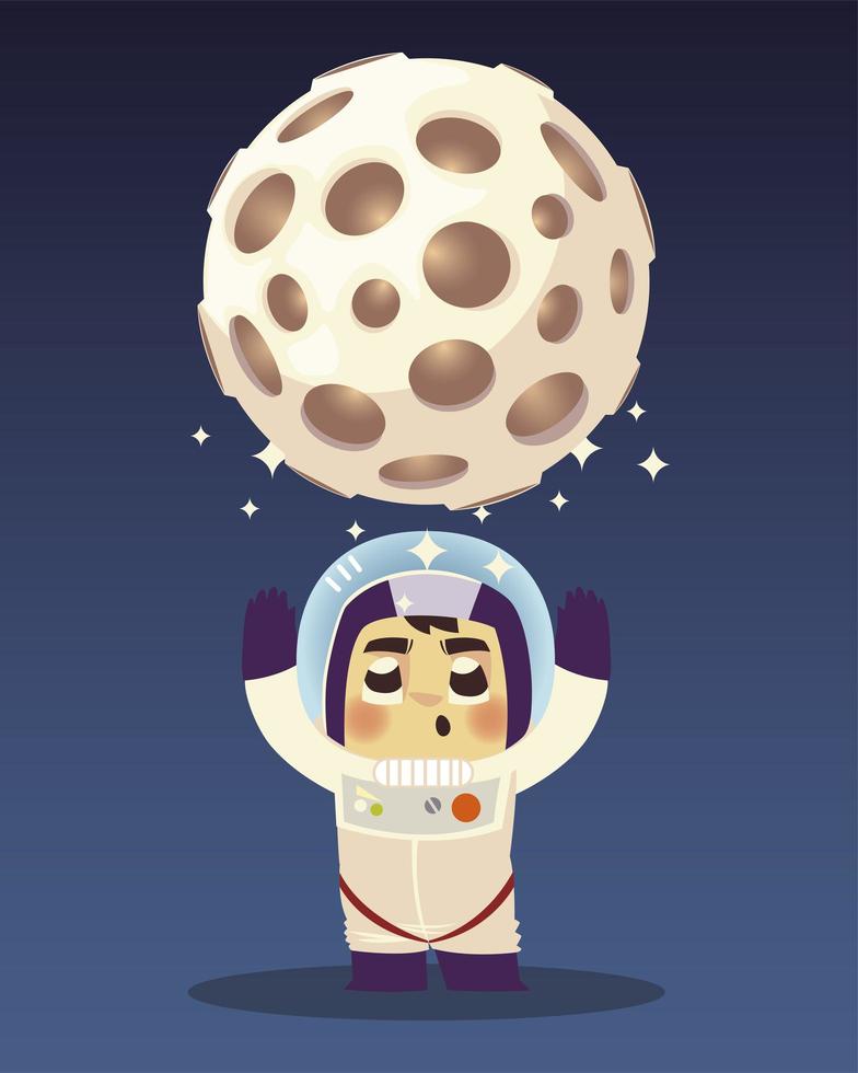 space astronaut cartoon and moon galaxy design vector