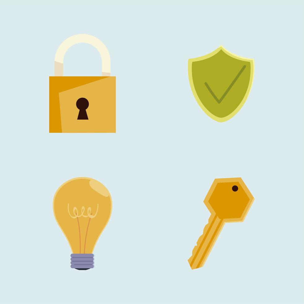 web icon set padlock shield check mark key and bulb vector