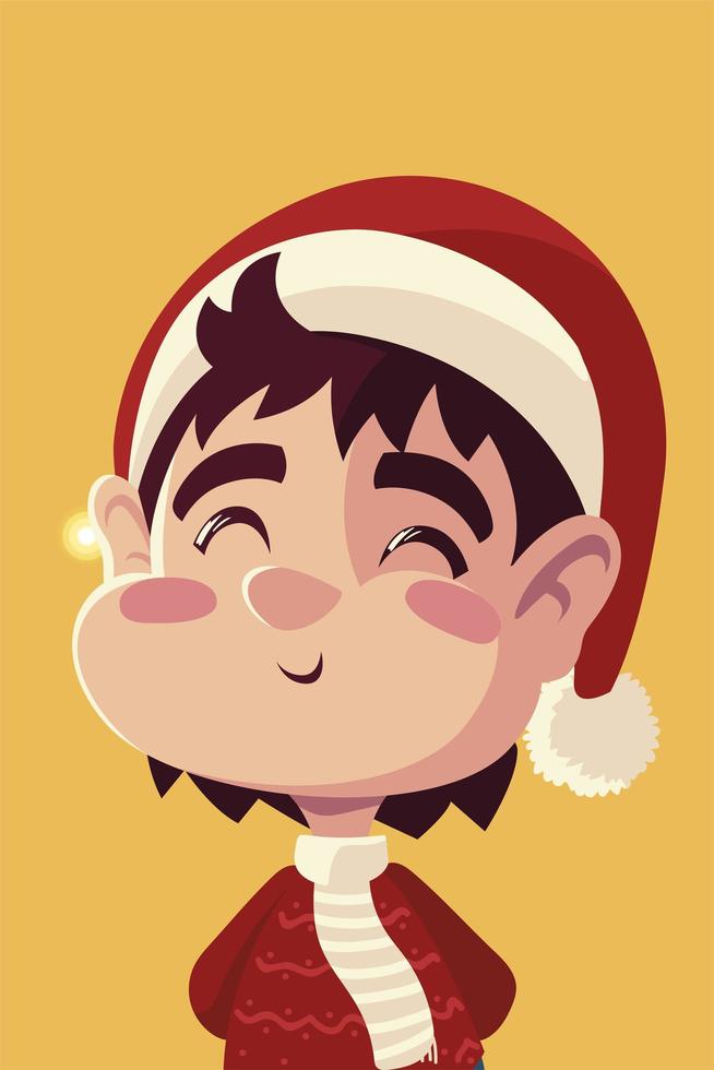 merry christmas cute boy with hat character portrait cartoon vector