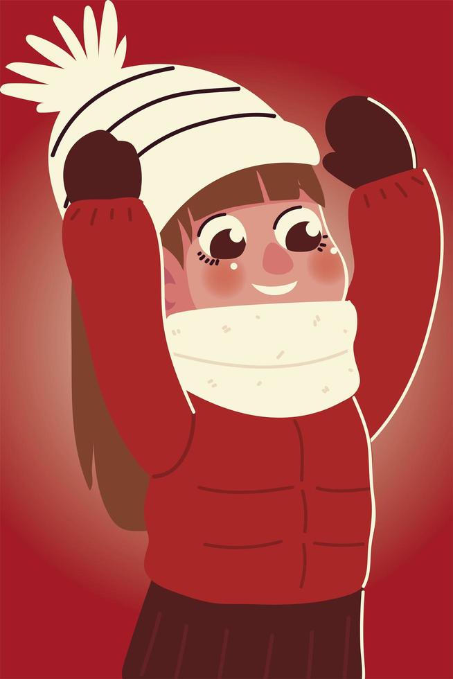 cute little girl with mittens scarf and winter jacket vector