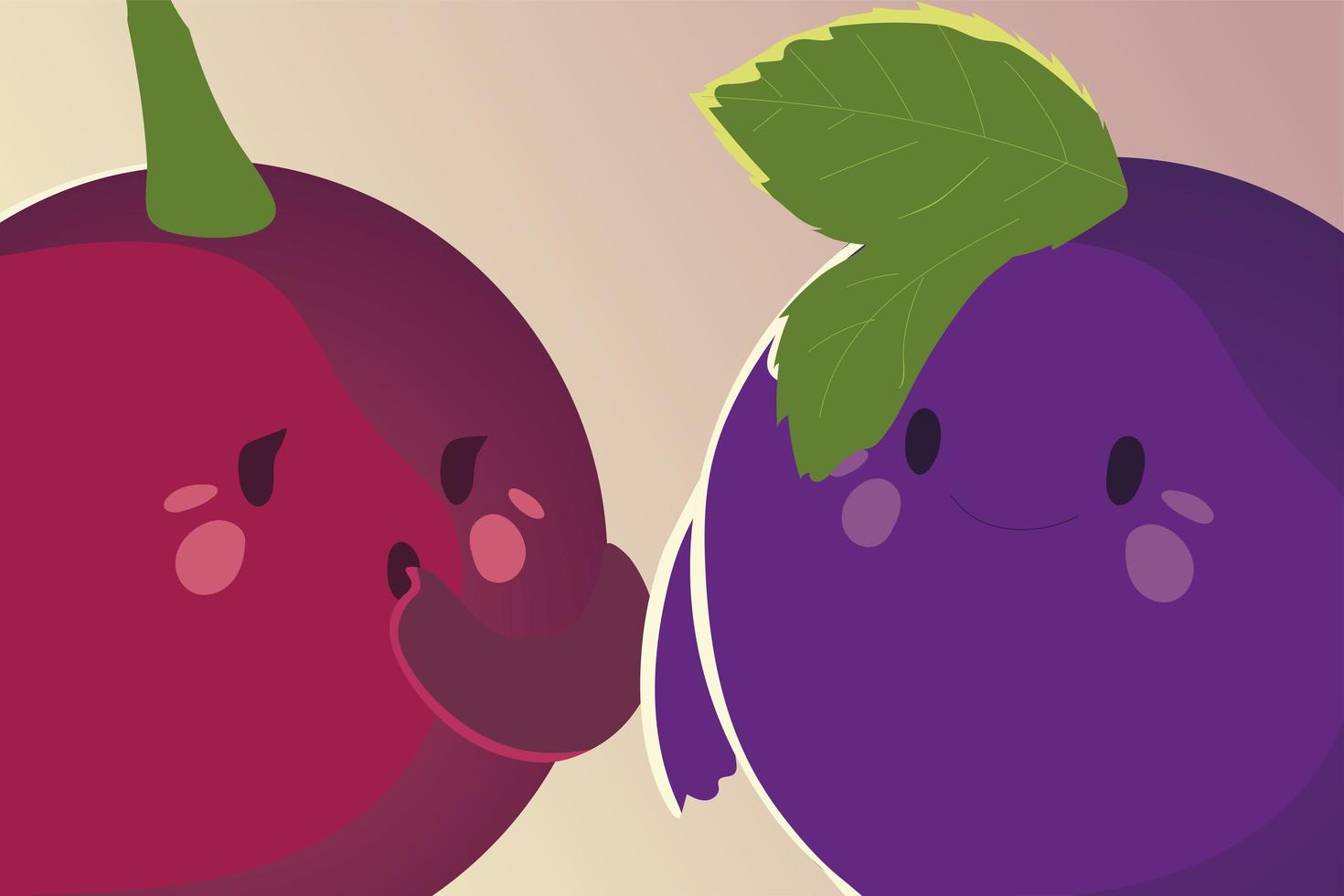 fruits kawaii funny face cute cherry and grape vector