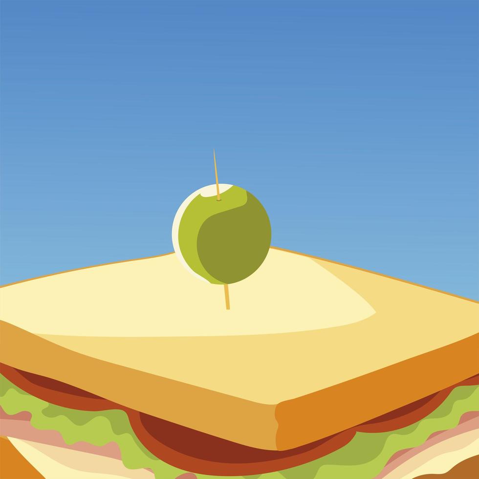 sándwich de comida rápida con icono de oliva fresca vector