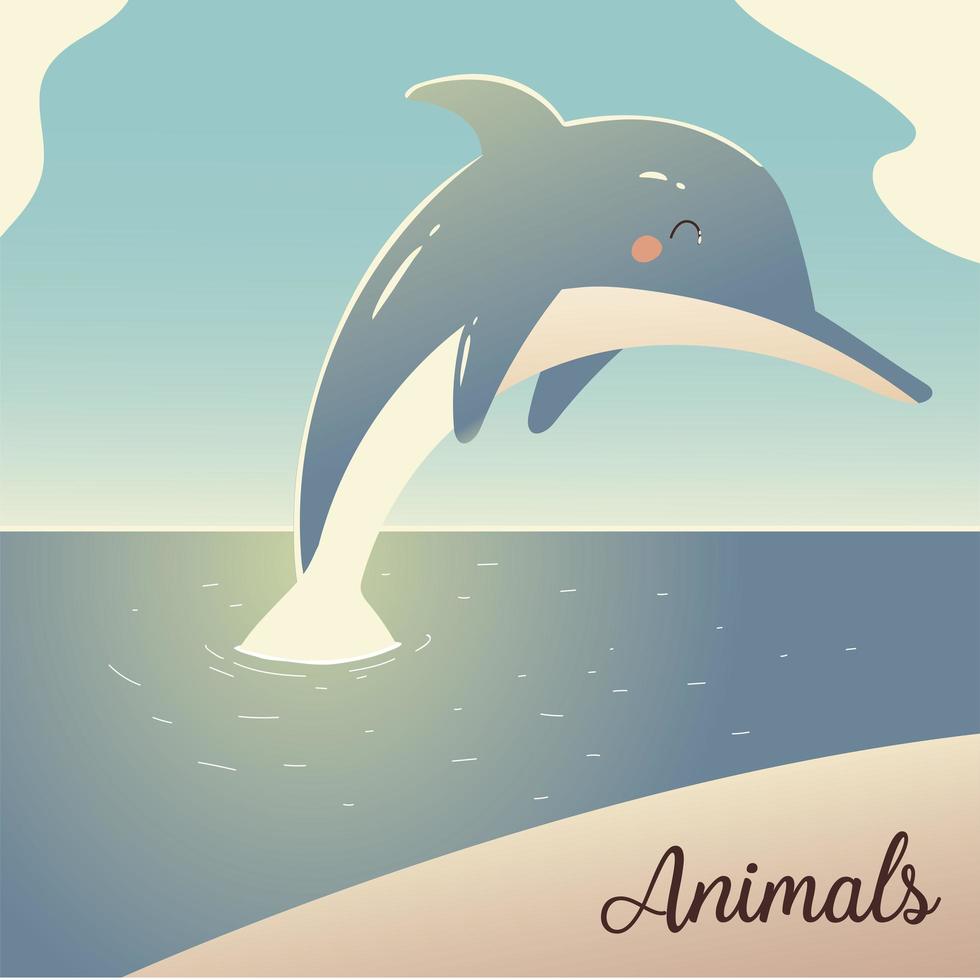 jumping dolphin sea nature landscaping design vector