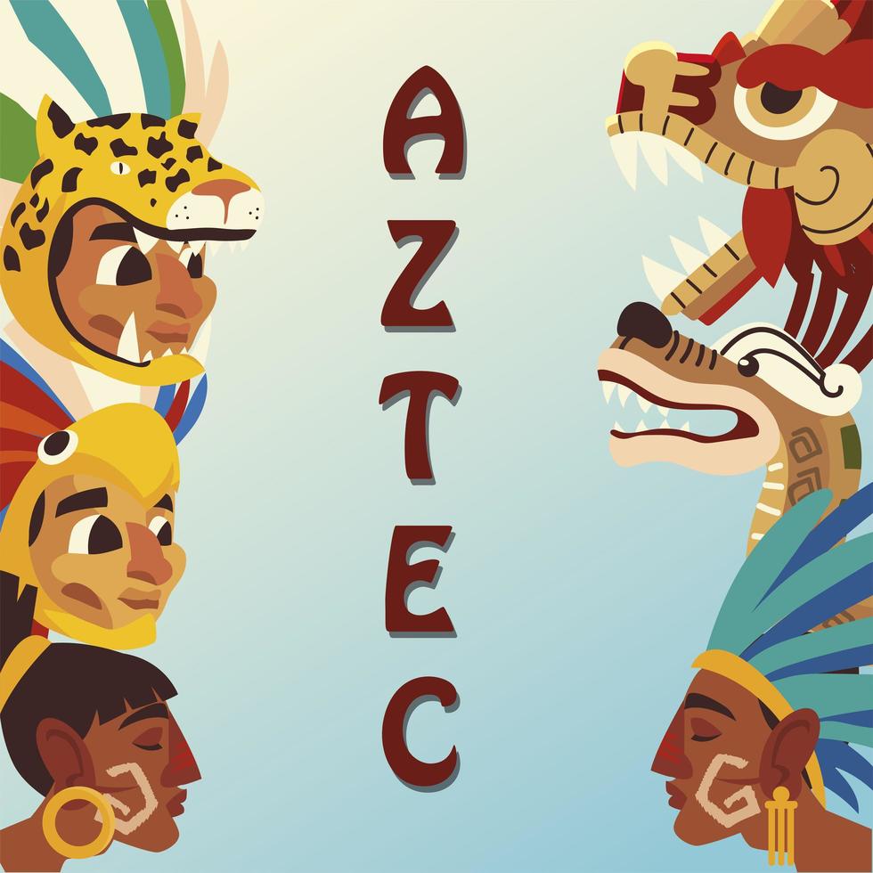 carácter azteca gente serpiente pirámide arma iconos de la cultura nativa vector