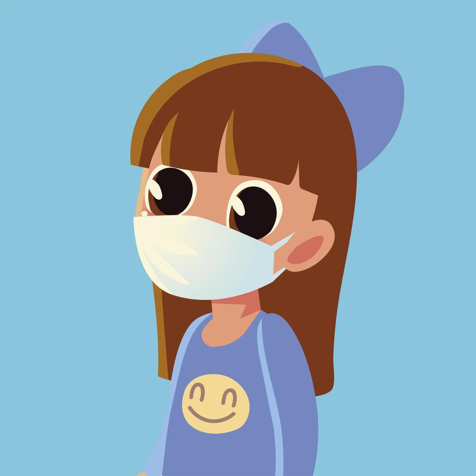 Back to school of girl kid with medical mask vector design
