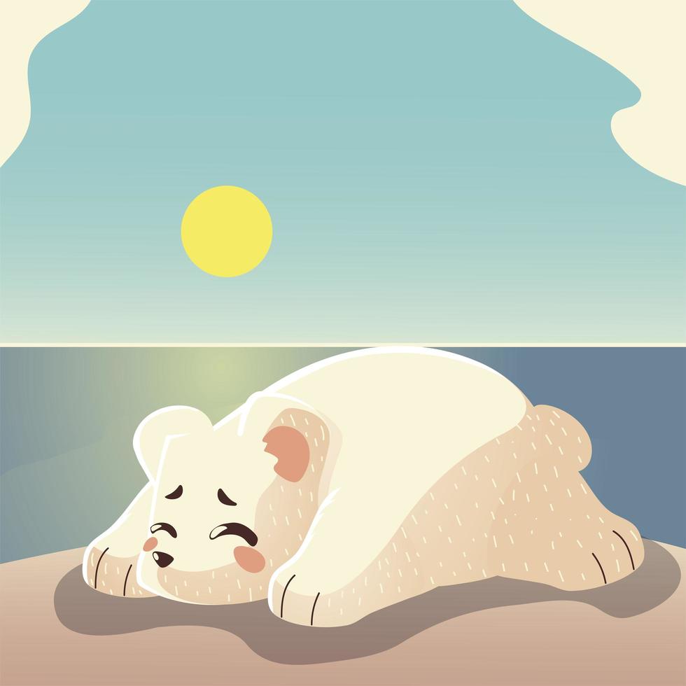 polar bear sleeping in ice cartoon animal vector