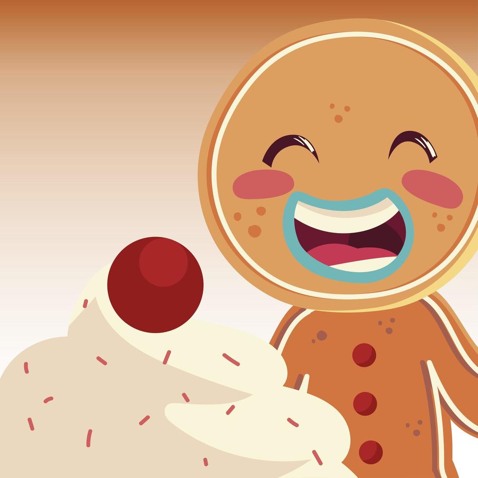 merry christmas gingerbread man with cream and fruit vector