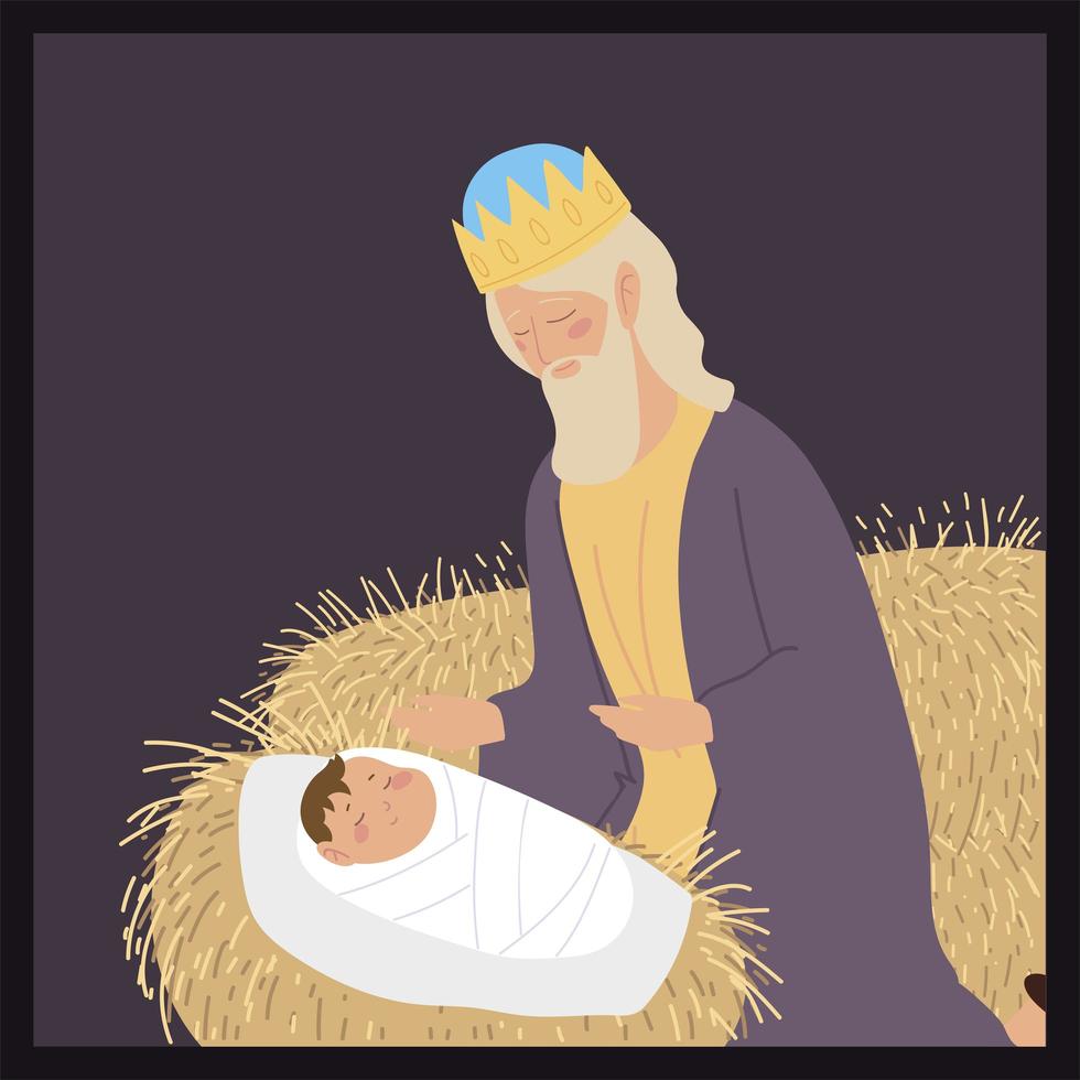 nativity baby jesus caspar wise king with gift manger vector
