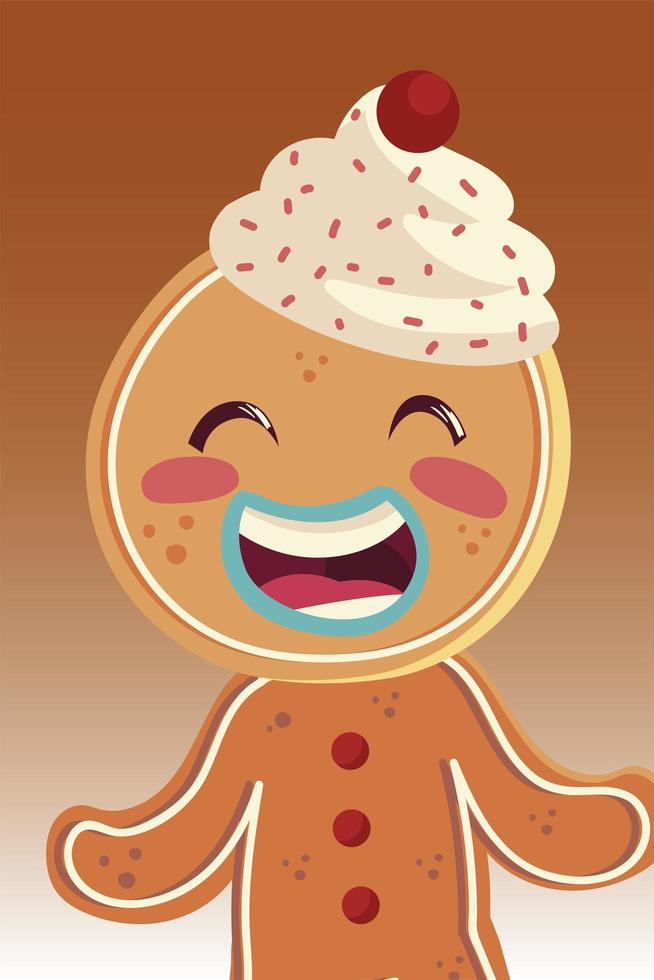 merry christmas gingerbread man character portrait cartoon vector