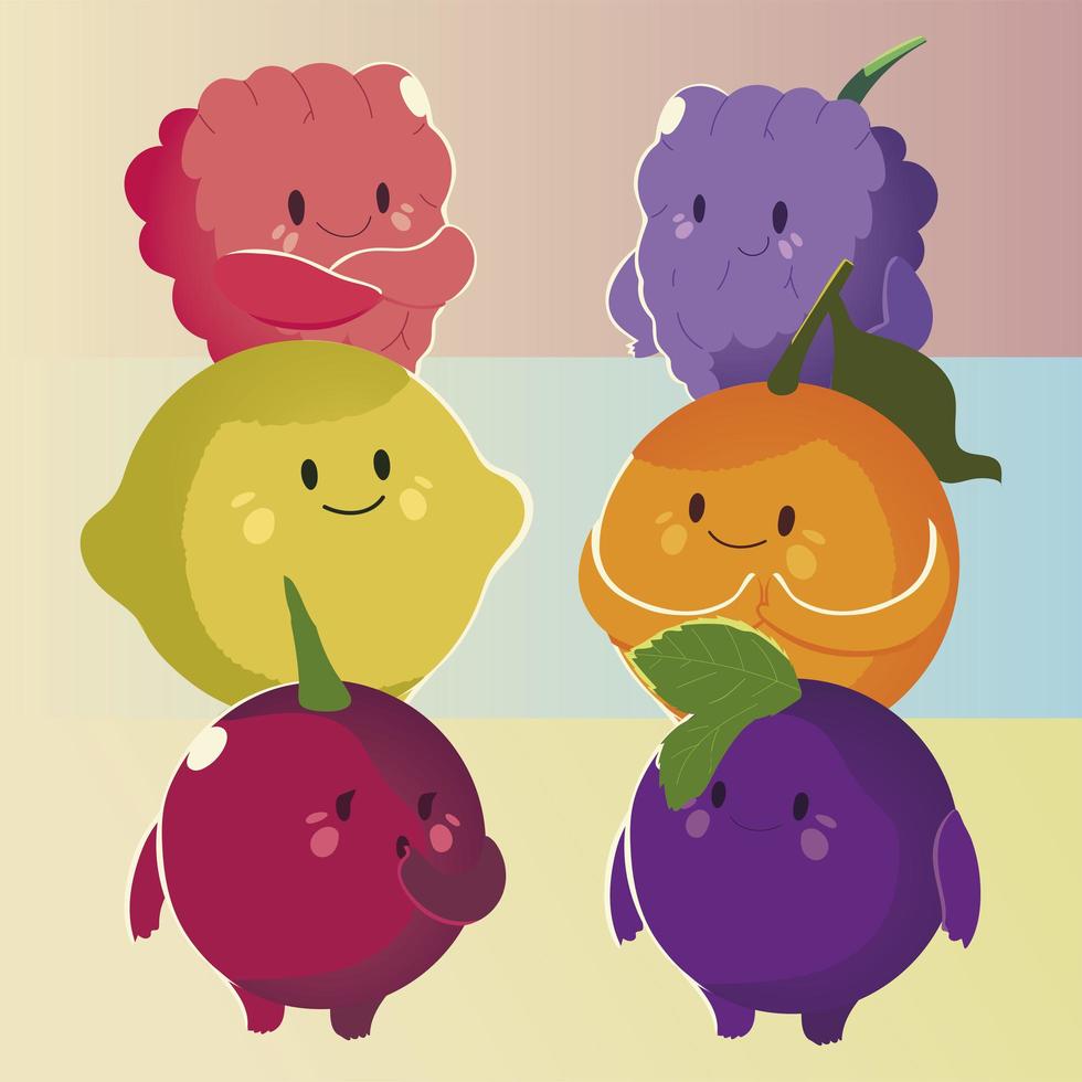 fruit kawaii funny face cartoon different fruits vector