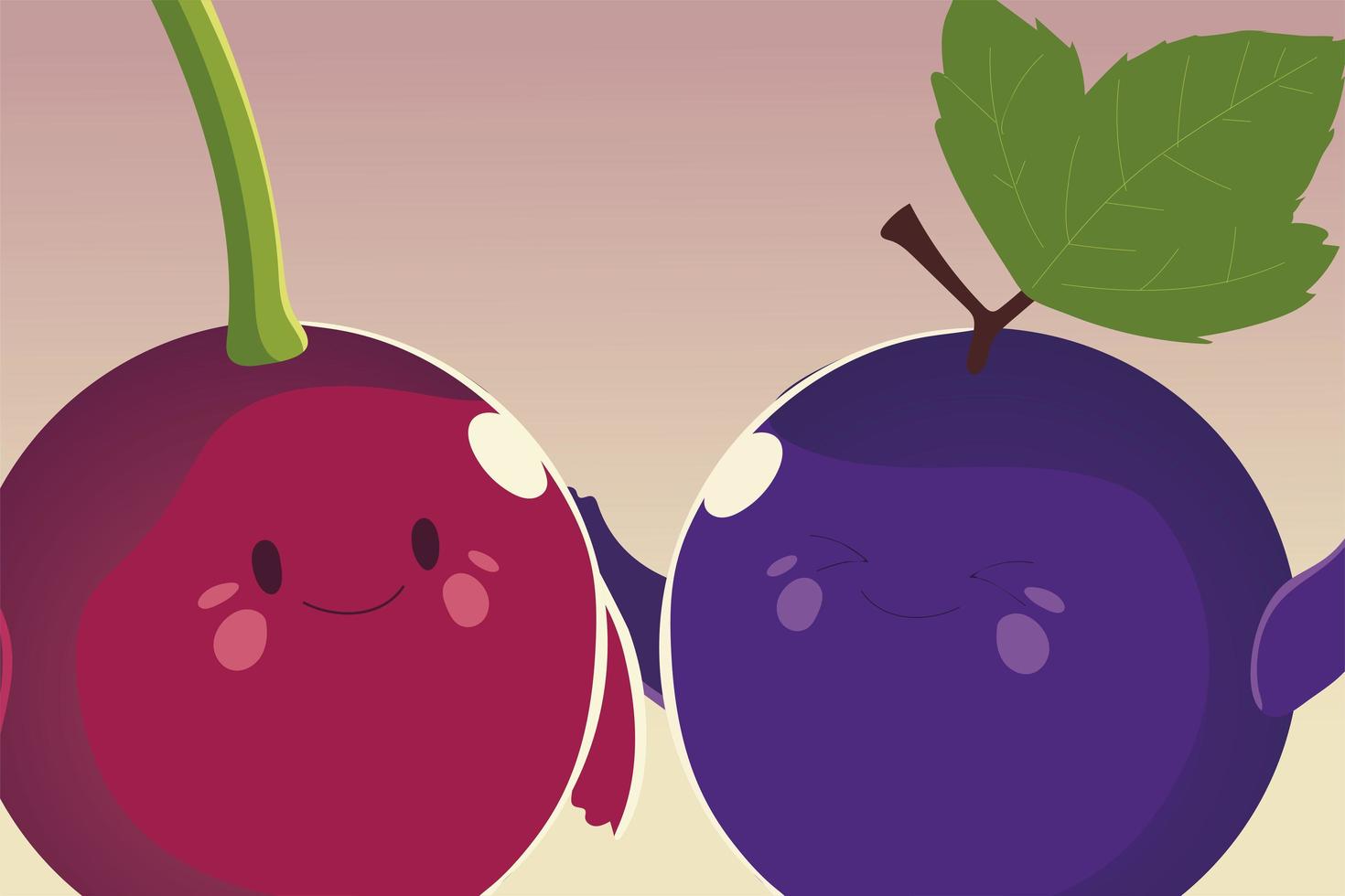 fruits kawaii funny face happiness grape and cherry vector