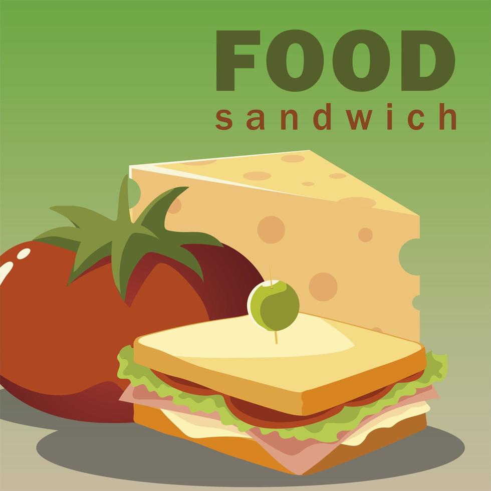 food sandwich cheese and fresh vegetable tomato vector