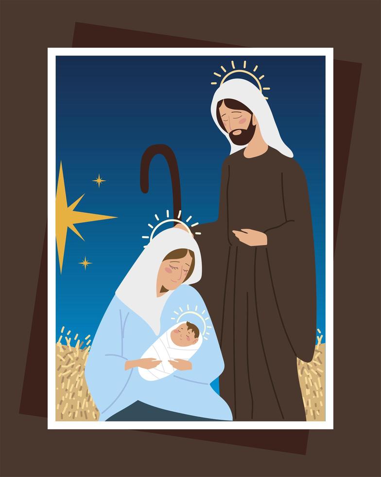 nativity with mary joseph night scene manger card vector