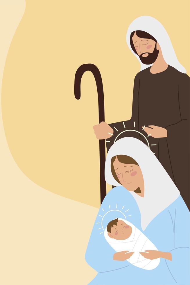 nativity, mary joseph baby jesus manger card vector