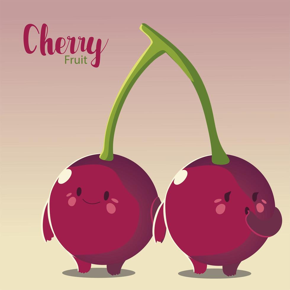 fruits kawaii cherries funny face happiness vector