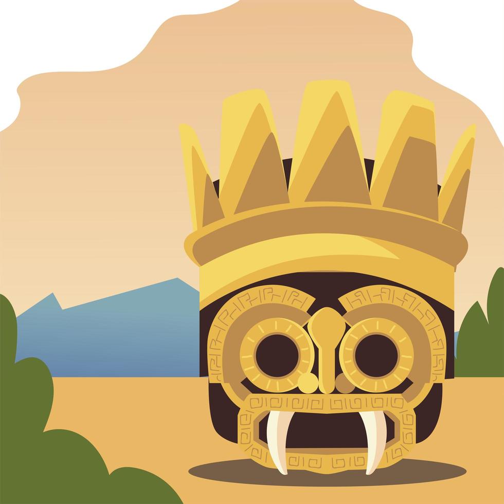 mask aztec ornament ethnic in the landscape vector
