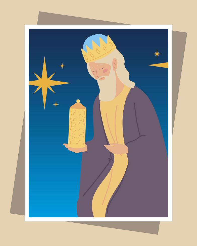 nativity caspar wise king with gift greeting card vector