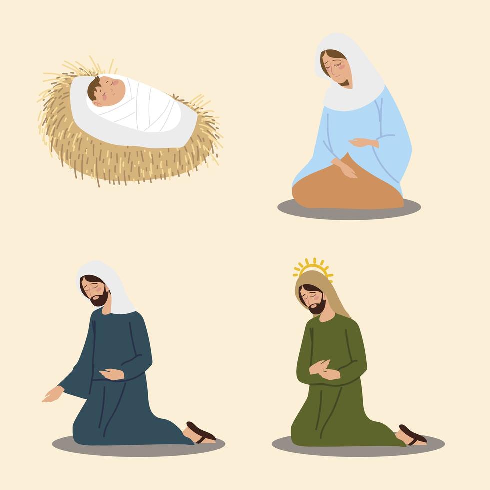 pesebre de natividad personaje maría josé bebé jesús iconos vector