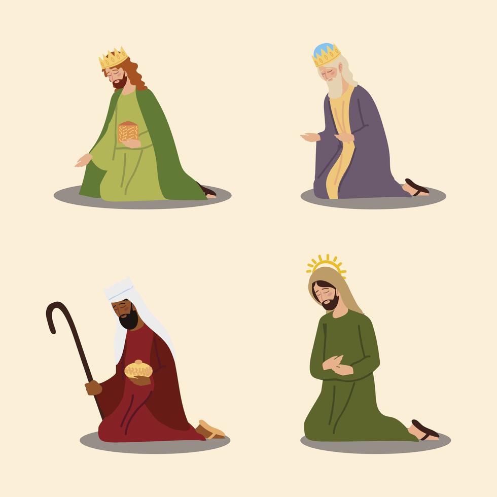 pesebre de los tres reyes sabios y los iconos de jospe vector