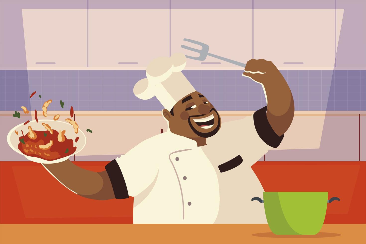 chef worker preparing food in kitchen restaurant vector