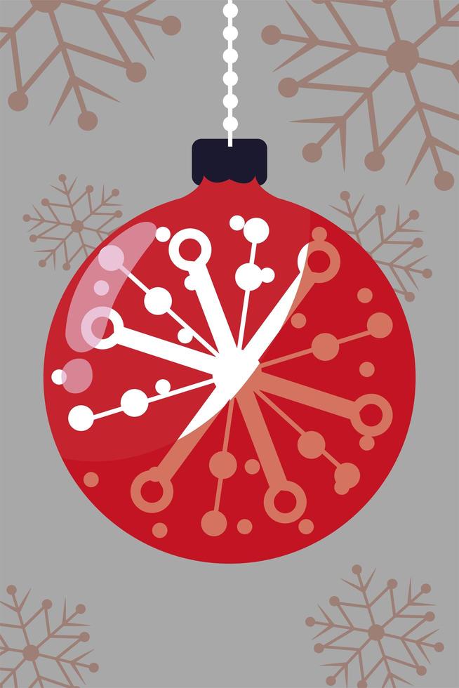 merry christmas, hanging red ball snowflake decoration vector
