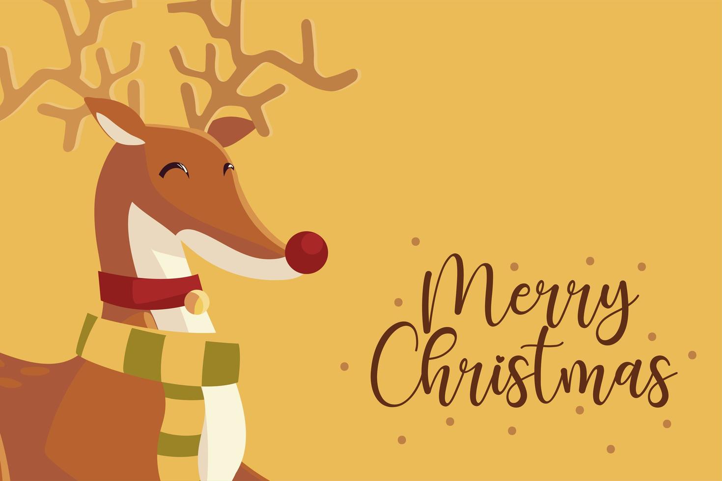 merry christmas reindeer with scarf character portrait cartoon vector