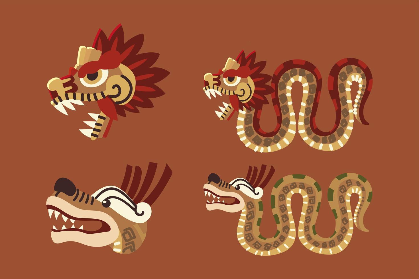 aztec snake culture animal mexican icons set vector