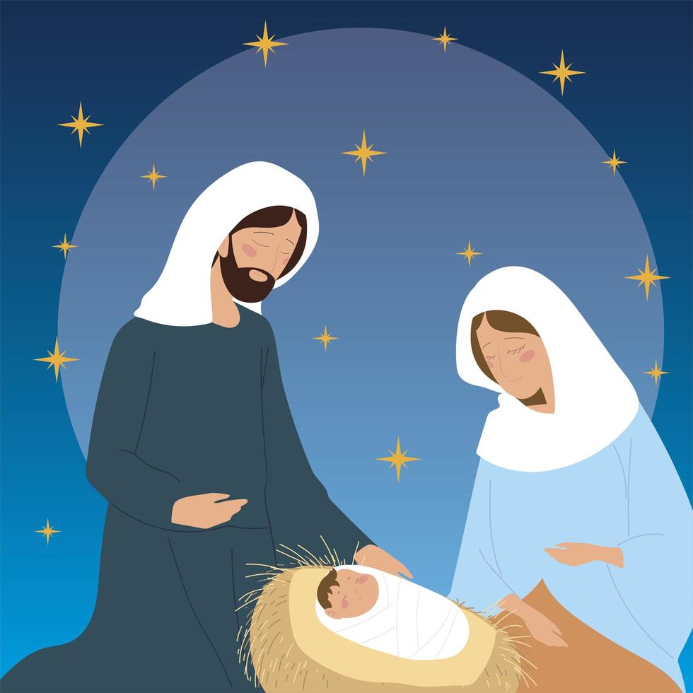 nativity, mary joseph baby jesus manger charcacters vector
