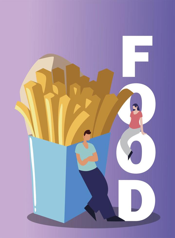 man with french fries and woman on food word vector