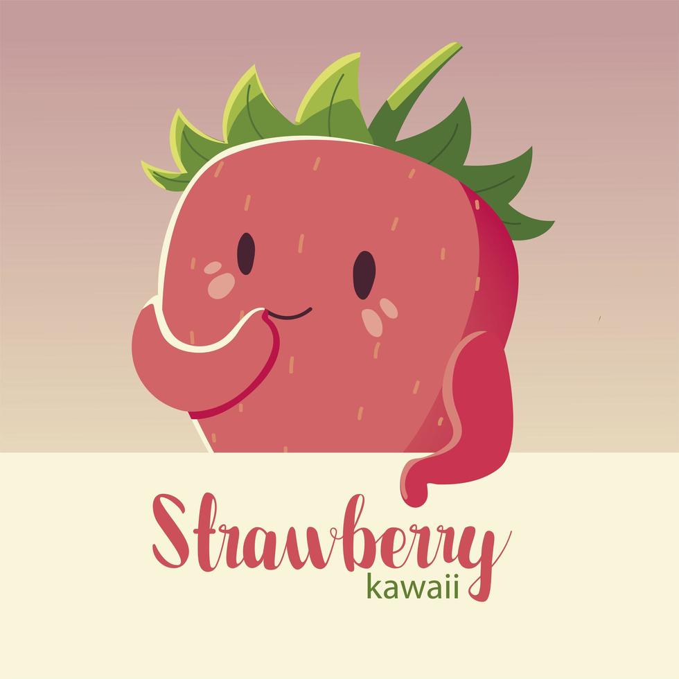 fruit kawaii cheerful face cartoon cute strawberry and lettering vector