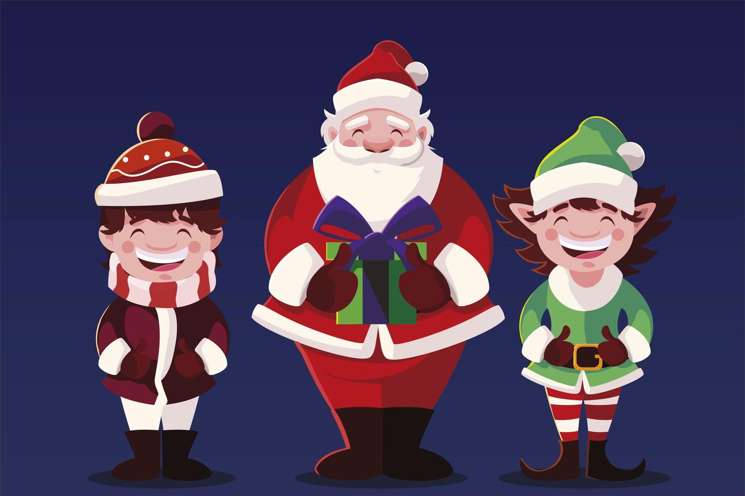 feliz navidad, santa, niño, y, elfo, vector, diseño vector