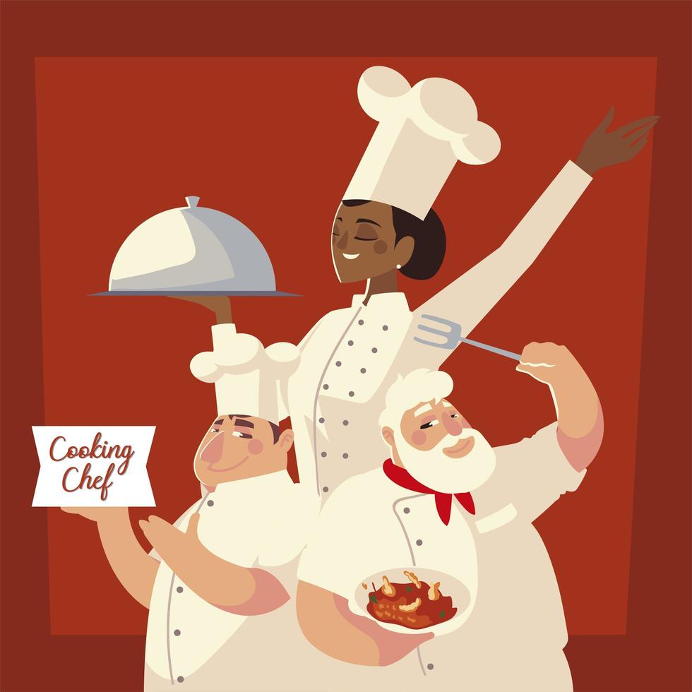 chefs group with food and dish worker professional restaurant vector