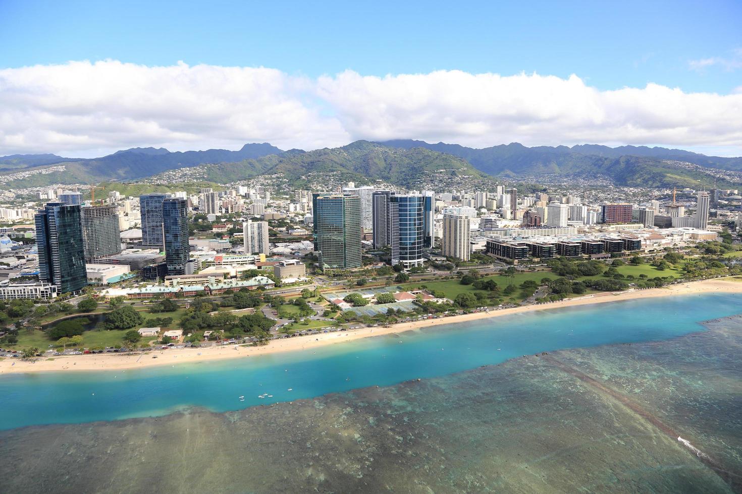 Aerial shot of waikiki beach honolulu hawaii photo