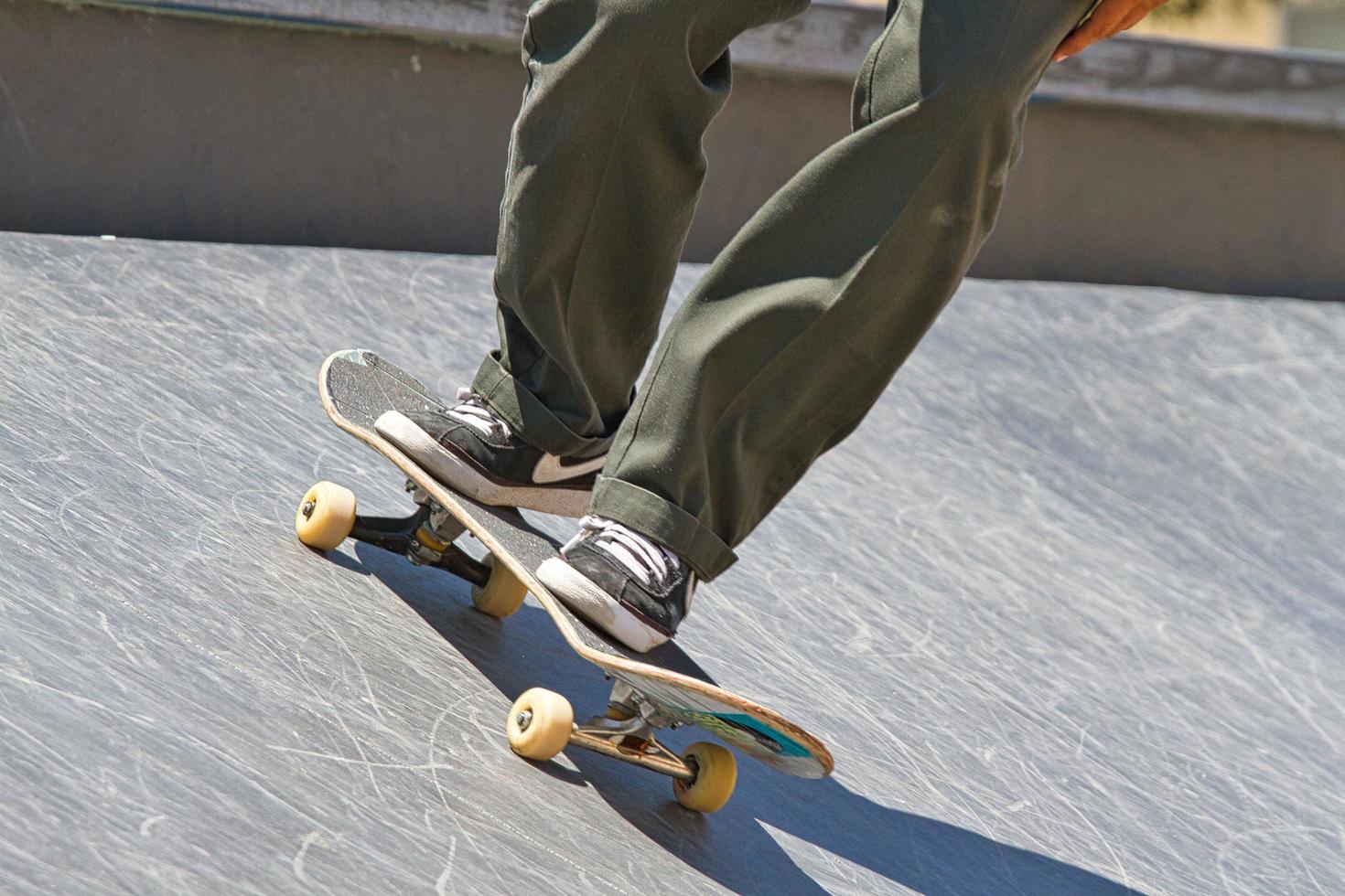 At the feet of a person skateboarding in the United States photo