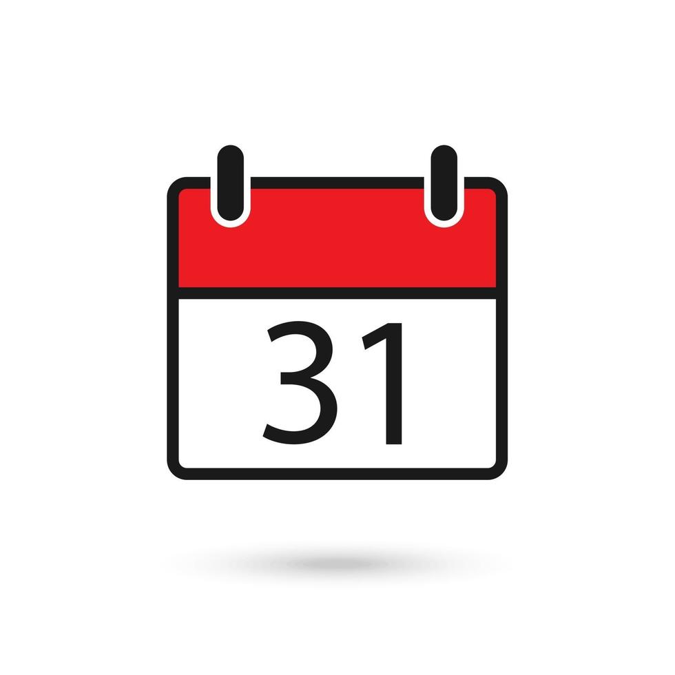 Red Calendar icon with the date 31th in flat style vector