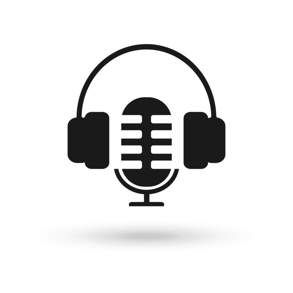 Microphone and headphone icon. Podcast or radio logo design. vector
