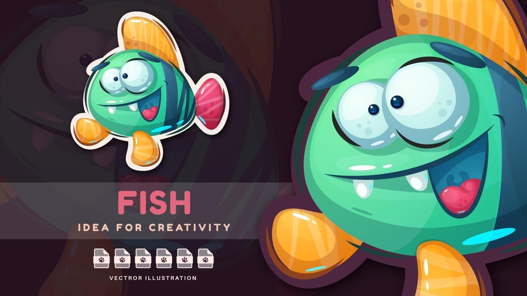 Cartoon character animal fish - cute sticker vector