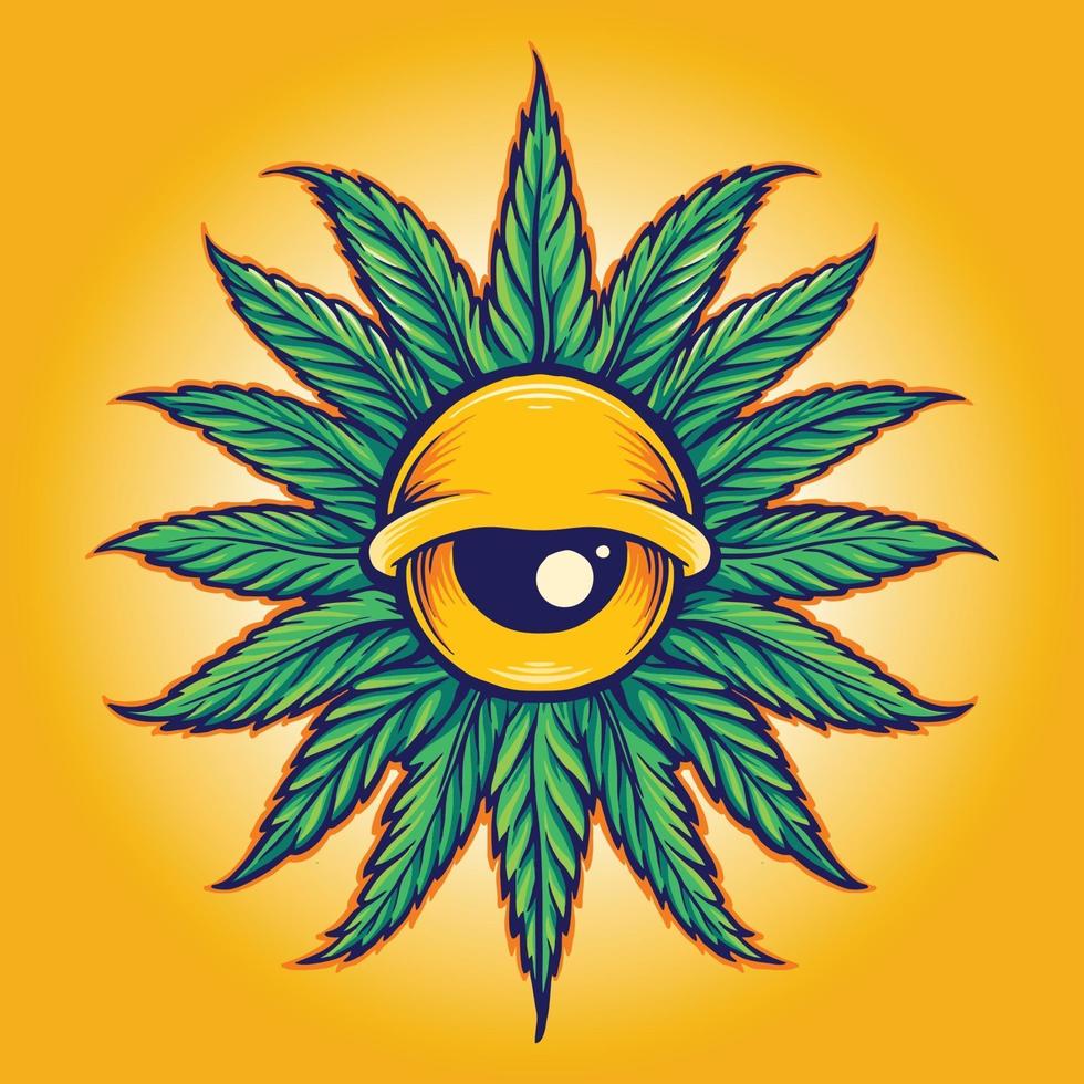 ilustración de ojos de cannabis de hoja de mandala vector